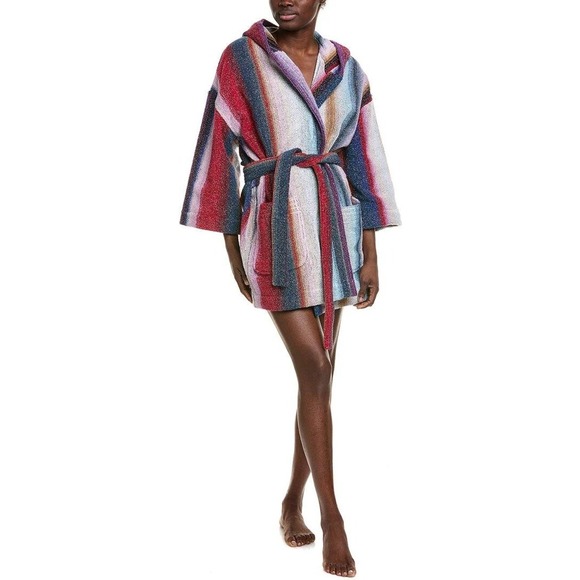 Missoni Clancy Hooded Cotton Lurex Bath Robe Blu Multicolor Stripe Small